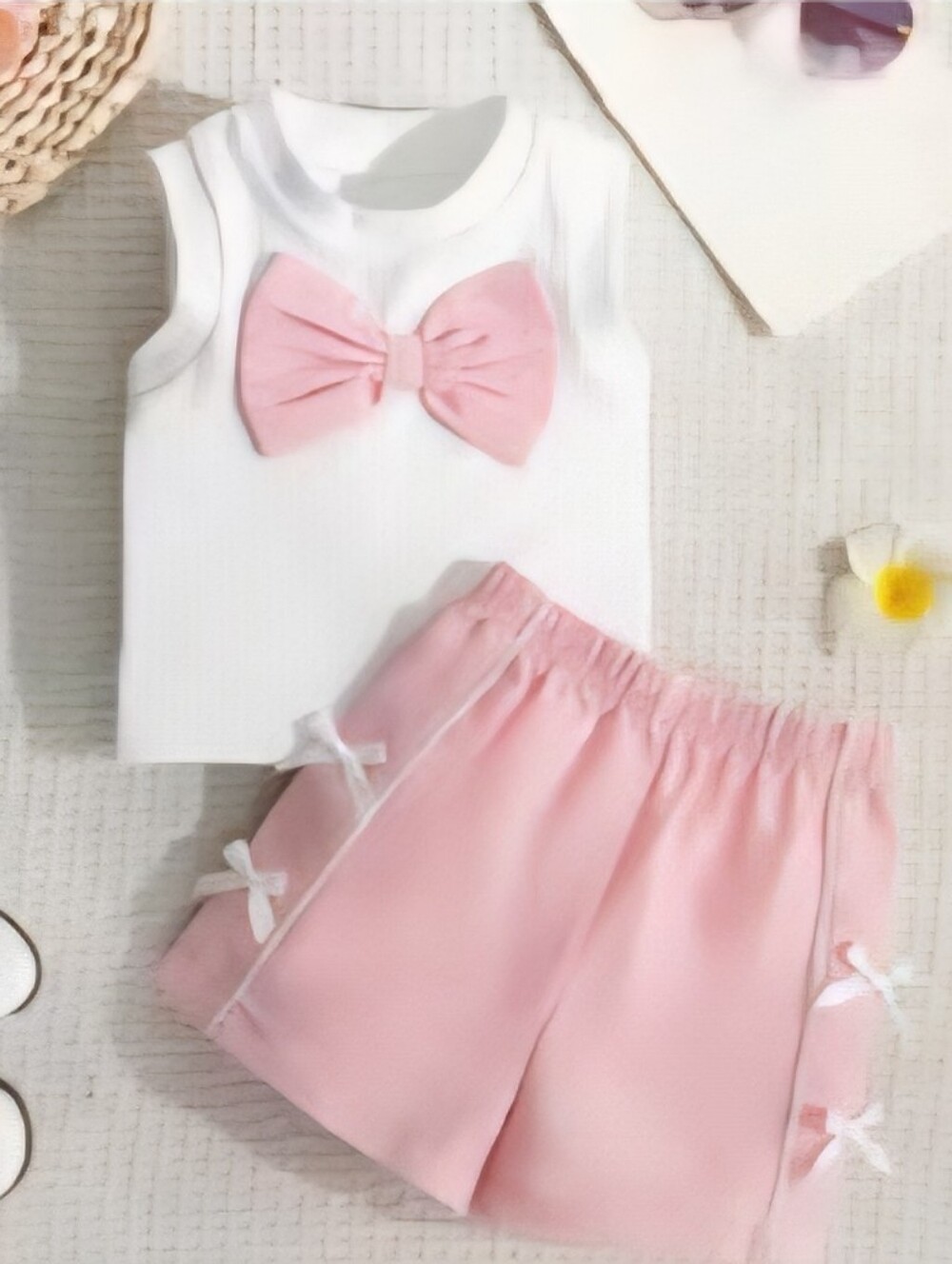 Girls Pink Bow Tank Top & Shorts Set, Size 2-3Y